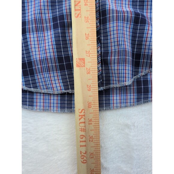 VTG H Bar C 14.5-33 Ranchwear Long Tail Pearl Snap Blue Plaid Shirt Western 70s - Picture 10 of 14